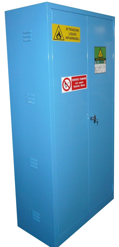 Armadio di sicurezza monoblocco per prodotti fitosanitari in lamiera sp. 10/10 cm. 100x55x200H