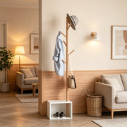 APPENDIABITI con panca e vano contenitore 40x30x180 cm Bianco/Bambù 6 ganci