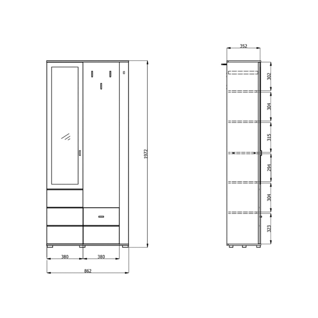 Vique, Mobile da Ingresso Specchio Incluso, 87x36x197h cm Marrone Rovere