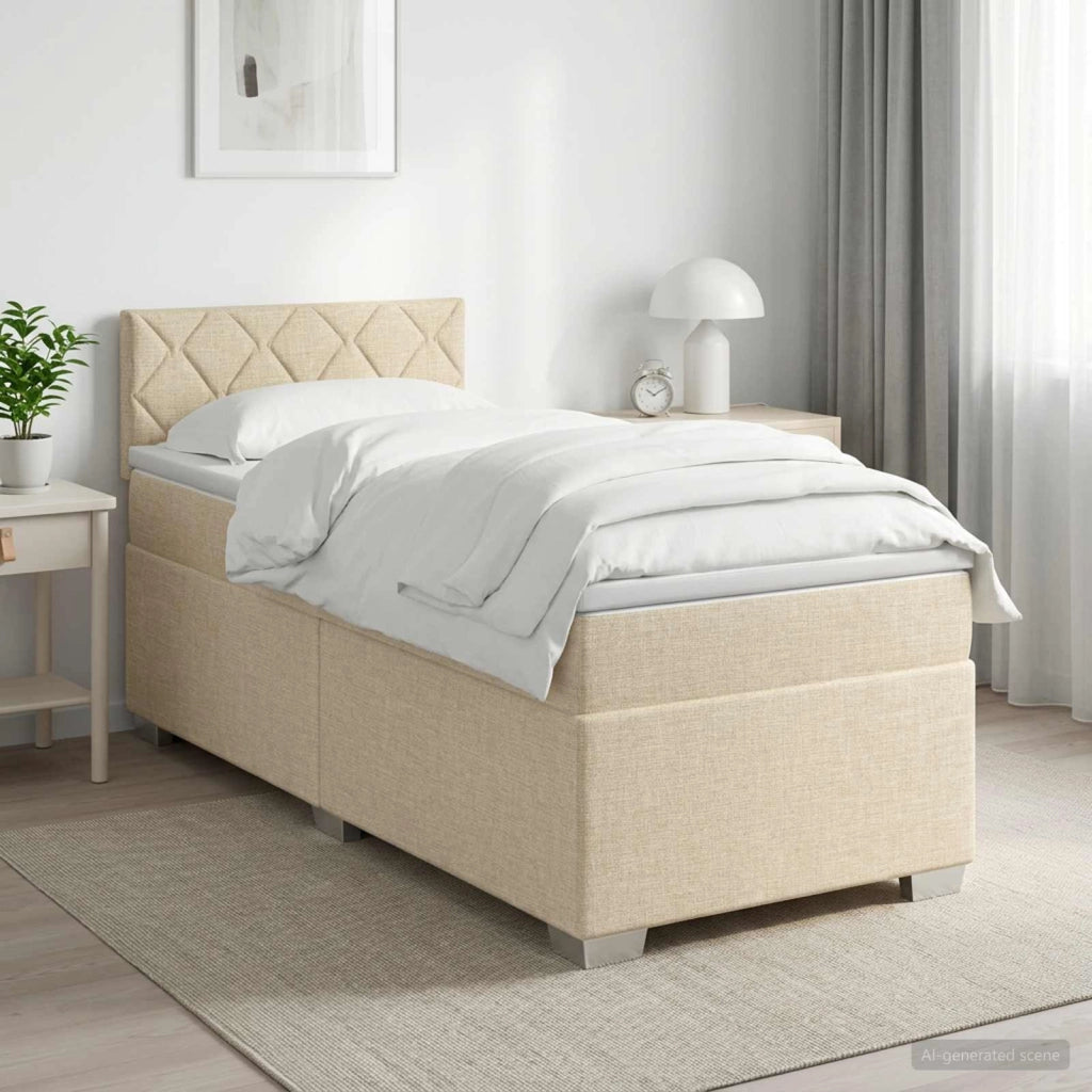 Letto box spring con materasso Crema 100 x 200 cm Tessuto 3450423