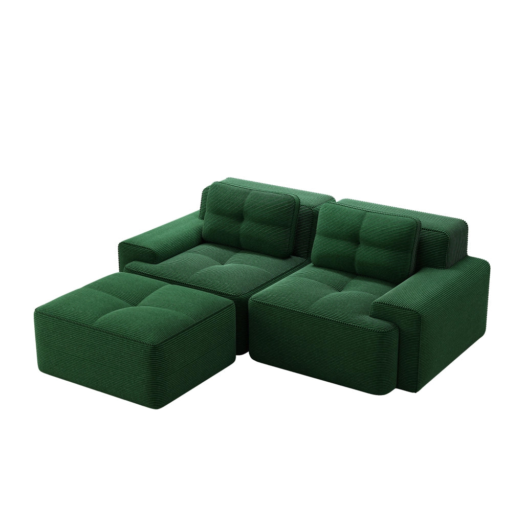 Divano Letto Modulare Angolare 2 Posti ¨C MINIMAL ¨C Velluto a Coste Verde con Ottoman