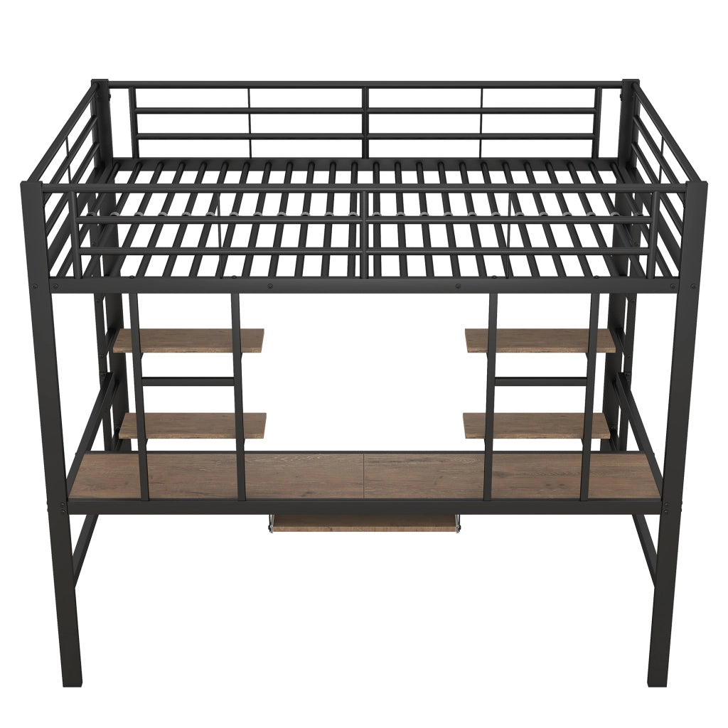 Letto a soppalco 140 × 200 cm con scrivania, 2 librerie e scala, senza materasso, in metallo, nero