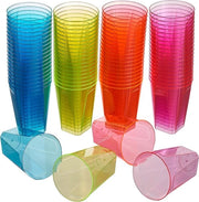 Bicchieri Party Neon a Luce Neonica (210ml) Plastici Riciclabili Quadrati - Bicchieri a Luce Neonica per Feste - Ideali per Feste e Compleanni