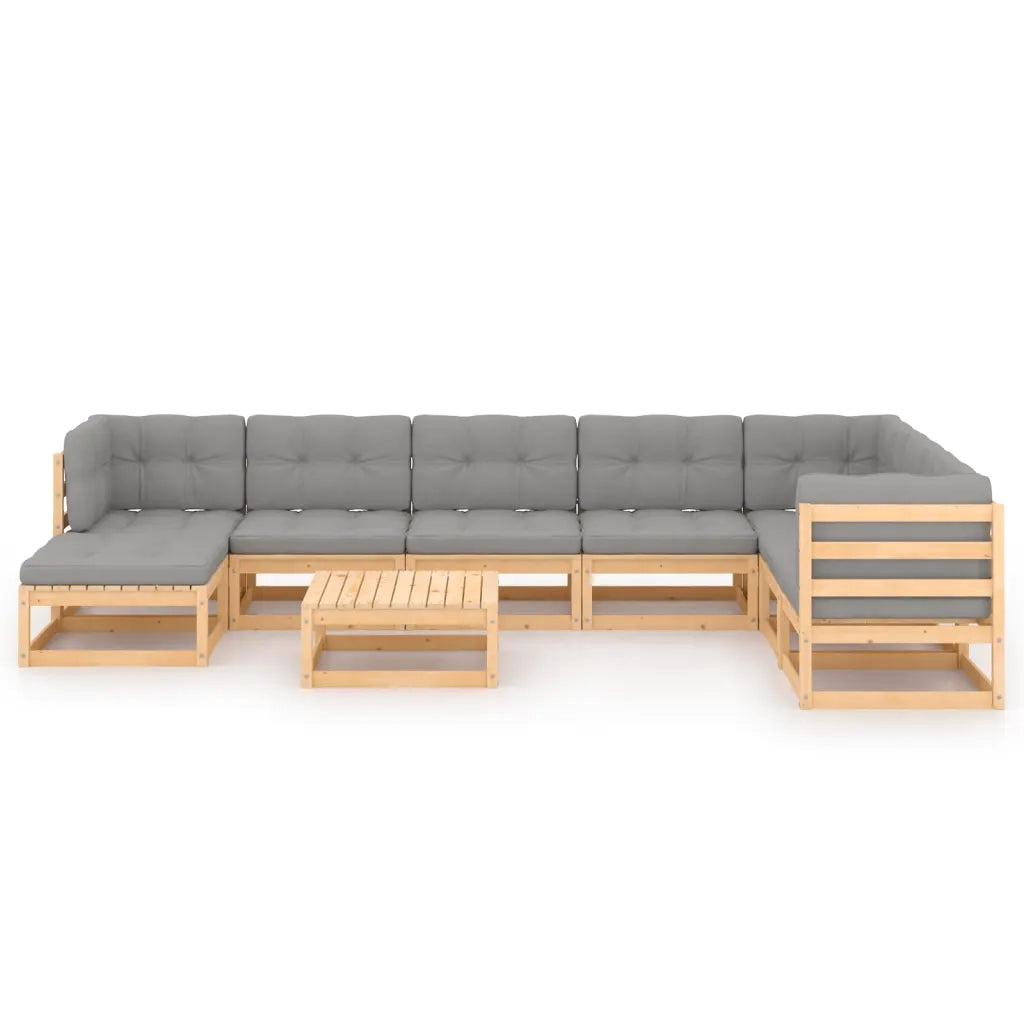 Set Salotto Giardino 9 pz Cuscini Antracite Legno Massello Pino 3076769