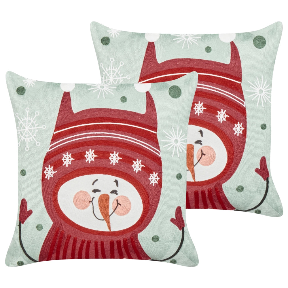 Set di 2 cuscini sparsi in tessuto di cotone rosso e verde con motivo natalizio 45 x 45 cm Accessori per la decorazione