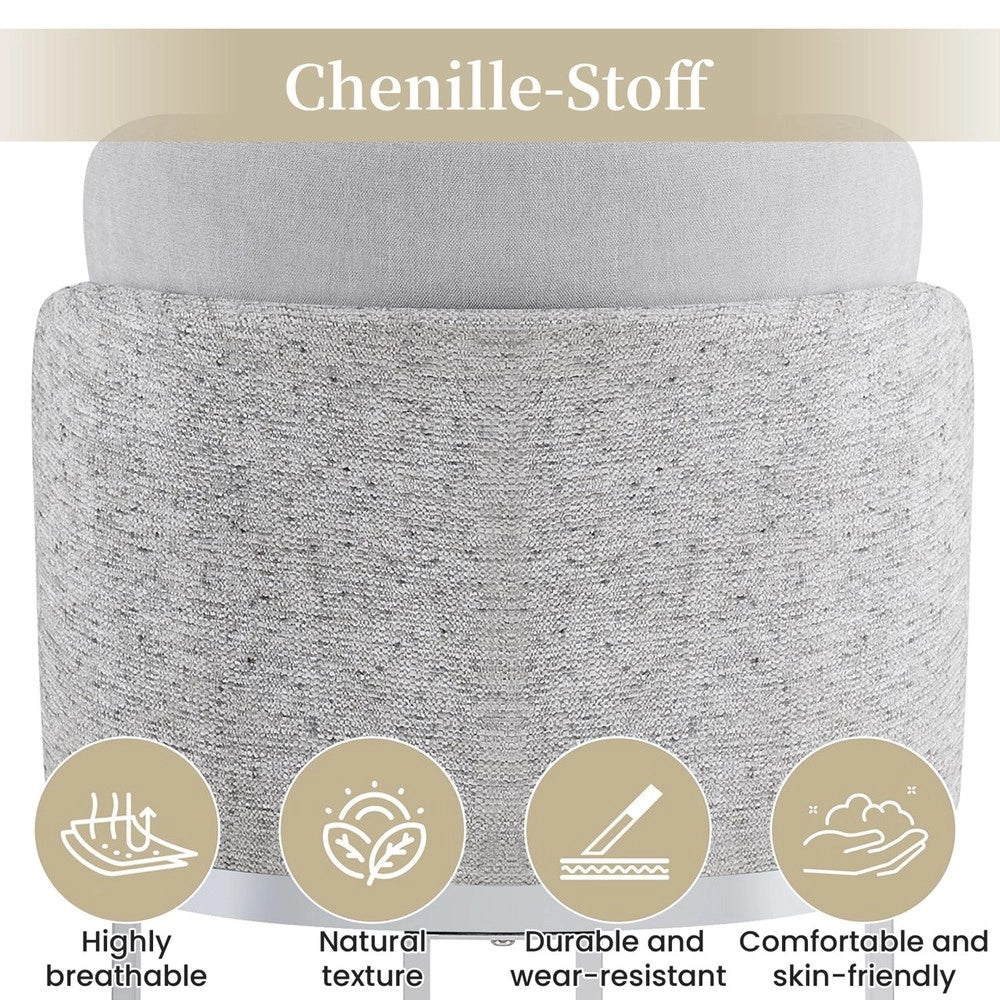 Set 4 Sedie da Pranzo ¨C Minimal ¨C Tessuto Chenille Grigio Chiaro Gambe Metallo Argento Stile Moderno