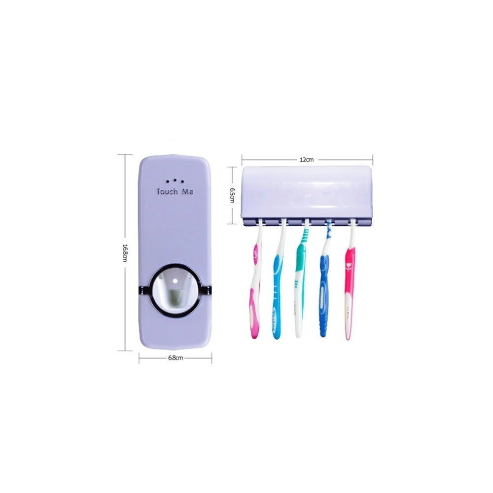 Trade Shop - Dispenser Erogatore Dentifricio Automatico Dosatore Con Porta Spazzolini Adesivo -