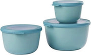 Set di contenitori 3 pezzi a forma rotonda Nordic green – 500, 1000 e 2000 ml – utilizzabile come contenitore di riserva, contenitore per frigorifero, contenitore per freezer, servizio per microonde e tavola da servizio con coperchio