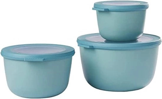 Set di contenitori 3 pezzi a forma rotonda Nordic green – 500, 1000 e 2000 ml – utilizzabile come contenitore di riserva, contenitore per frigorifero, contenitore per freezer, servizio per microonde e tavola da servizio con coperchio