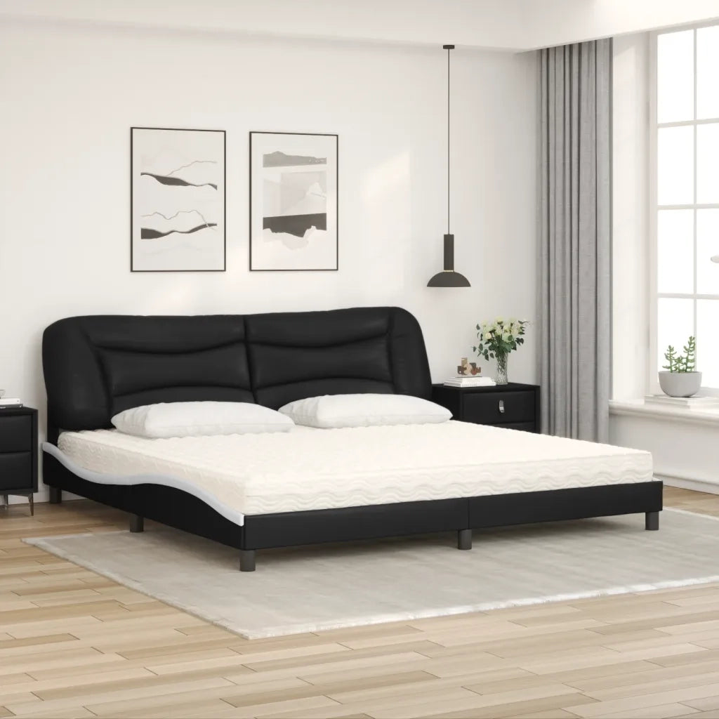 Letto con Materasso Hvar Nero e Bianco 200x200cm in Similpelle