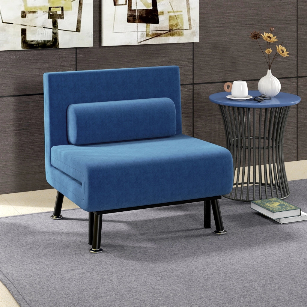 Poltrona Letto con Schienale Regolabile ¨C Zephmum ¨C Tessuto Blu Scuro Acciaio 75x70x75 cm