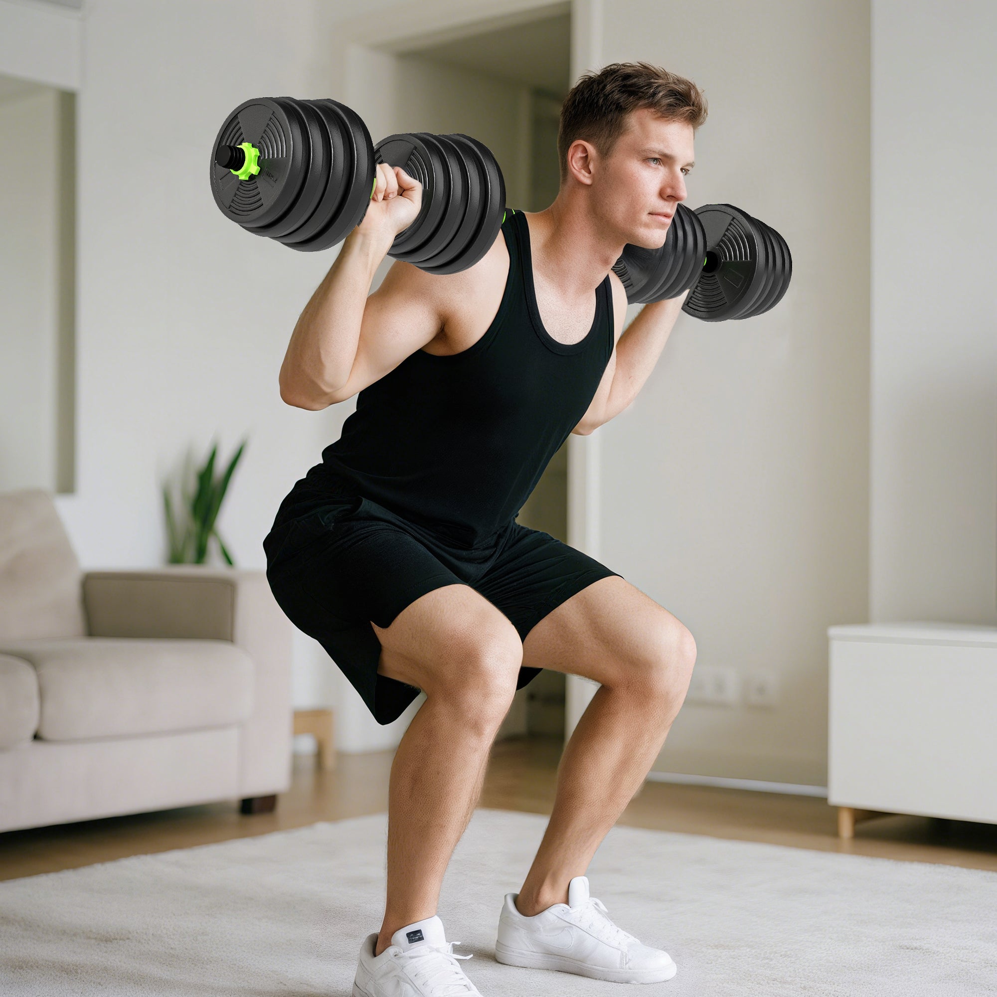 Set Bilanciere Pesi 3 in 1 con 16 Dischi Impugnatura Antiscivolo Verde