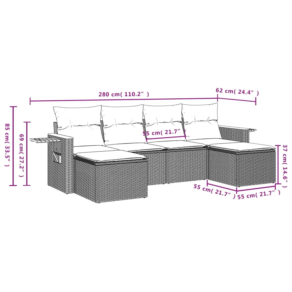 Set Divano da Giardino 6 pz con Cuscini Nero in Polyrattan 3227056