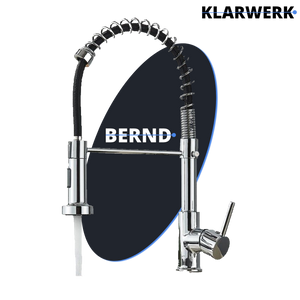 Bernd | Rubinetto cucina gastronomia restaurante cromato con molla|flessibile in acciaio inossidabile|Il miscelatore può essere Alta pressione 2 porte