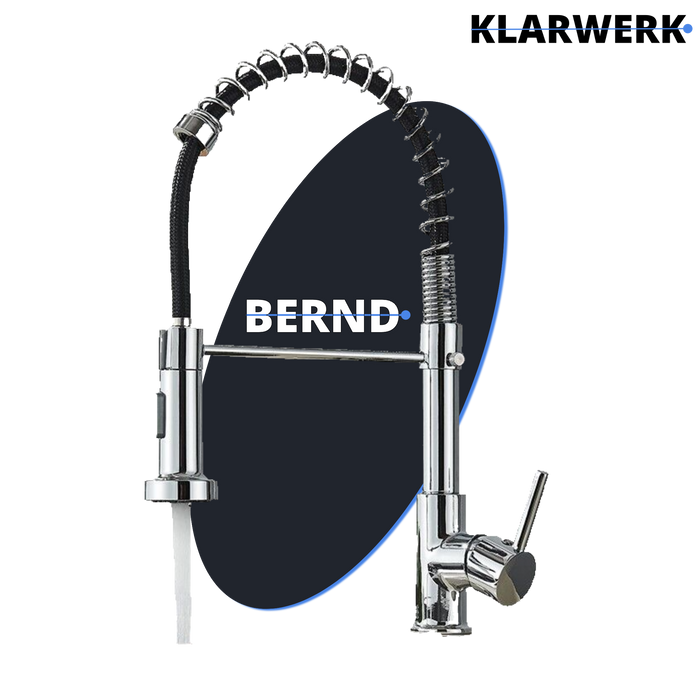 Bernd | Rubinetto cucina gastronomia restaurante cromato con molla|flessibile in acciaio inossidabile|Il miscelatore può essere Alta pressione 2 porte