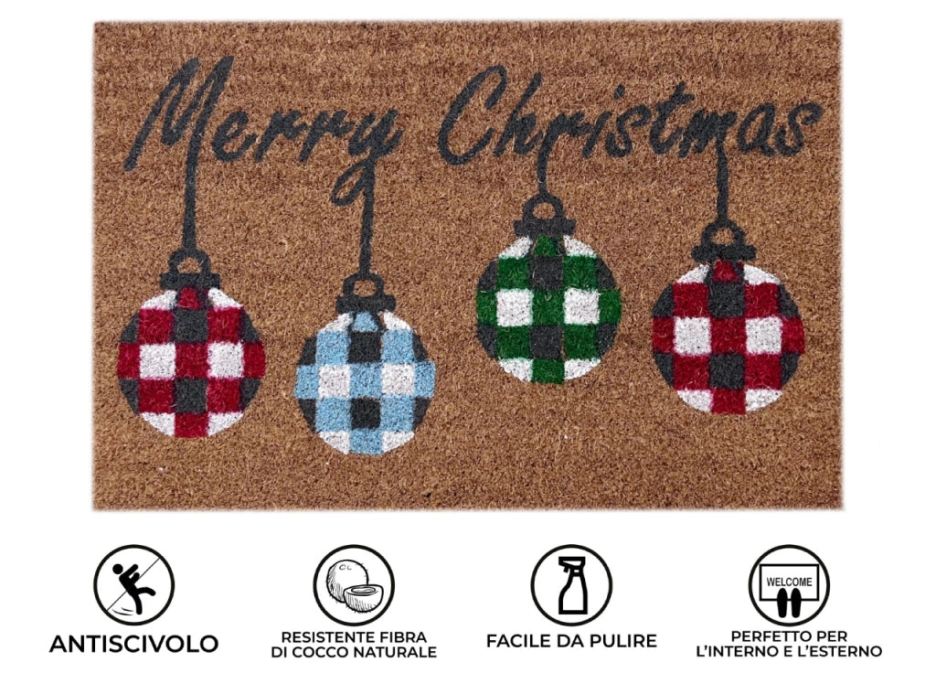 Zerbino Natale Cocco Ingresso Casa Esterno Antiscivolo Natalizio Fortuna Palline