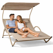 Lettino Lounge 2 Posti da Esterno Sabbia Tetto Parasole Anti UV Giardino Patio