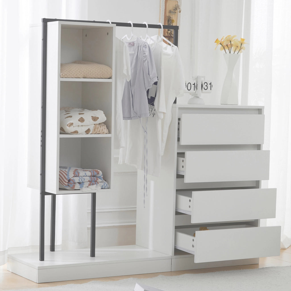 Armadio con Cassetti e Appendiabiti ¨C MINIMAL ¨C Bianco, 140x40x135