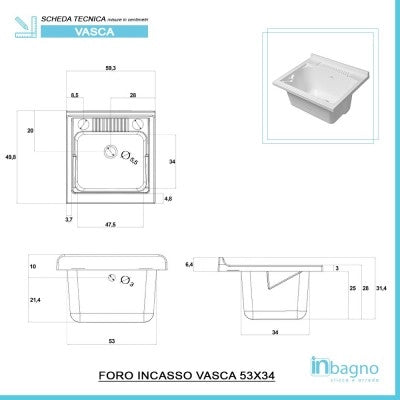 Mobile lavatoio bianco 60x50 cm vasca in resina e asse lavapanni Desya