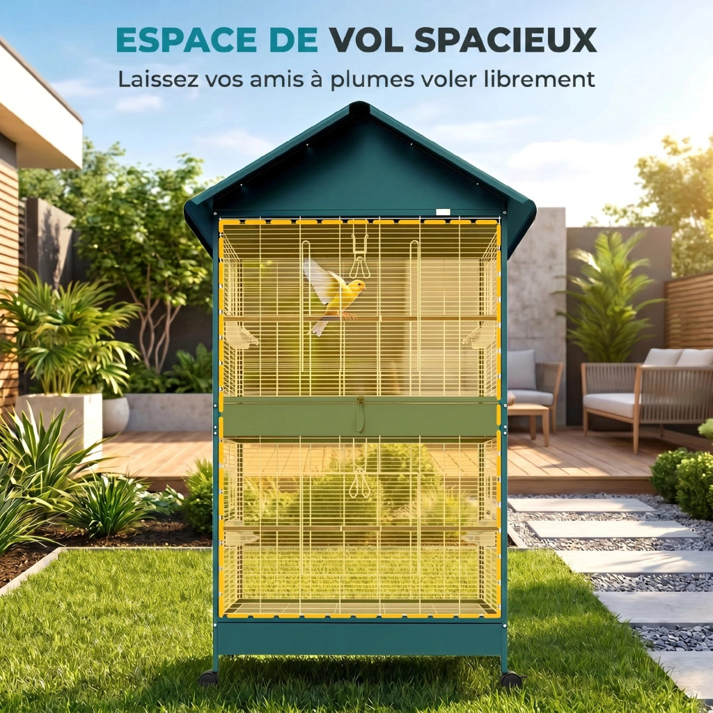 Gabbia per Uccelli Rotelle con Separatore ¨C zephmum ¨C Bianco Legno 80x