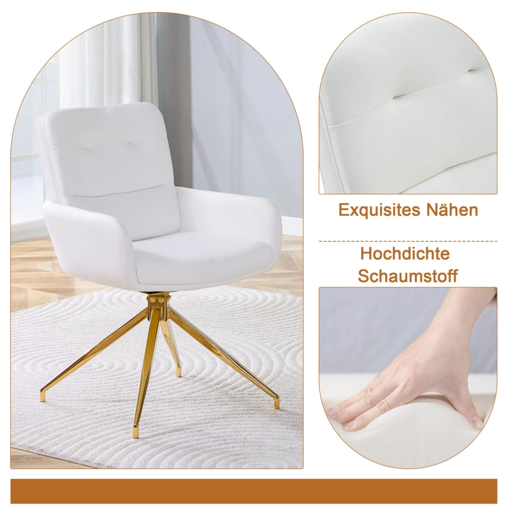Set tavolo rotondo in vetro e 2 sedie girevoli bianco oro