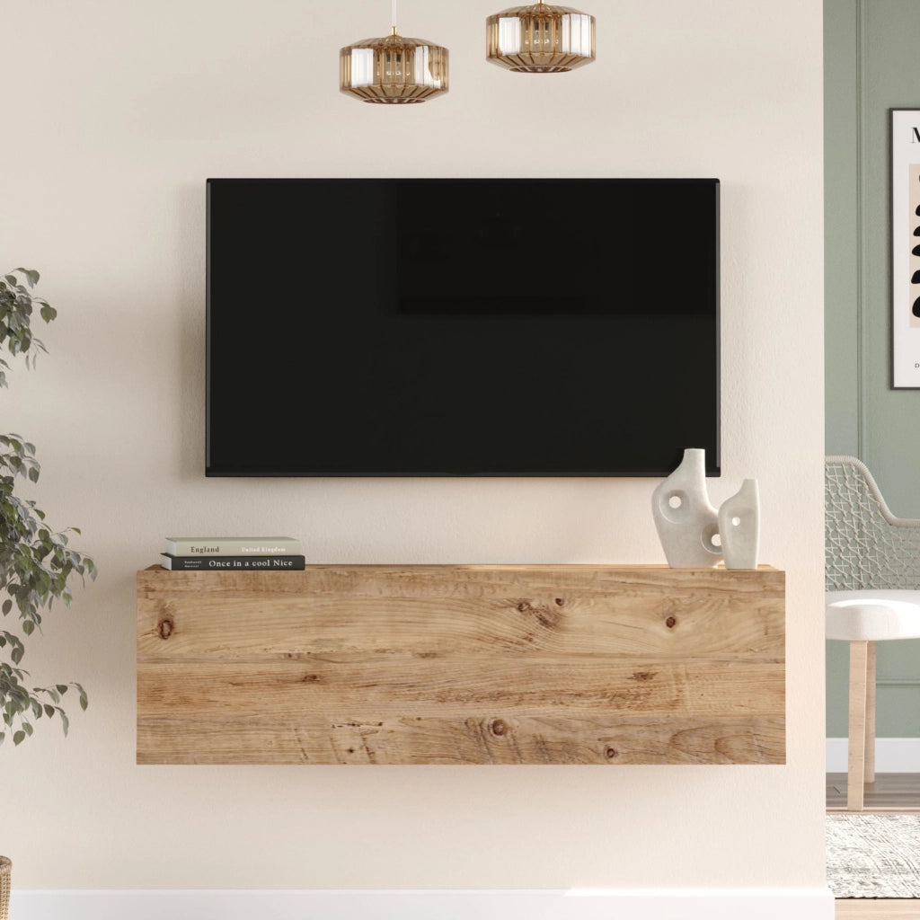 Mobile Porta TV Lapinlahti con Anta a Ribalta Consolle da Parete 100 cm - Rovere Rustico [en.casa]