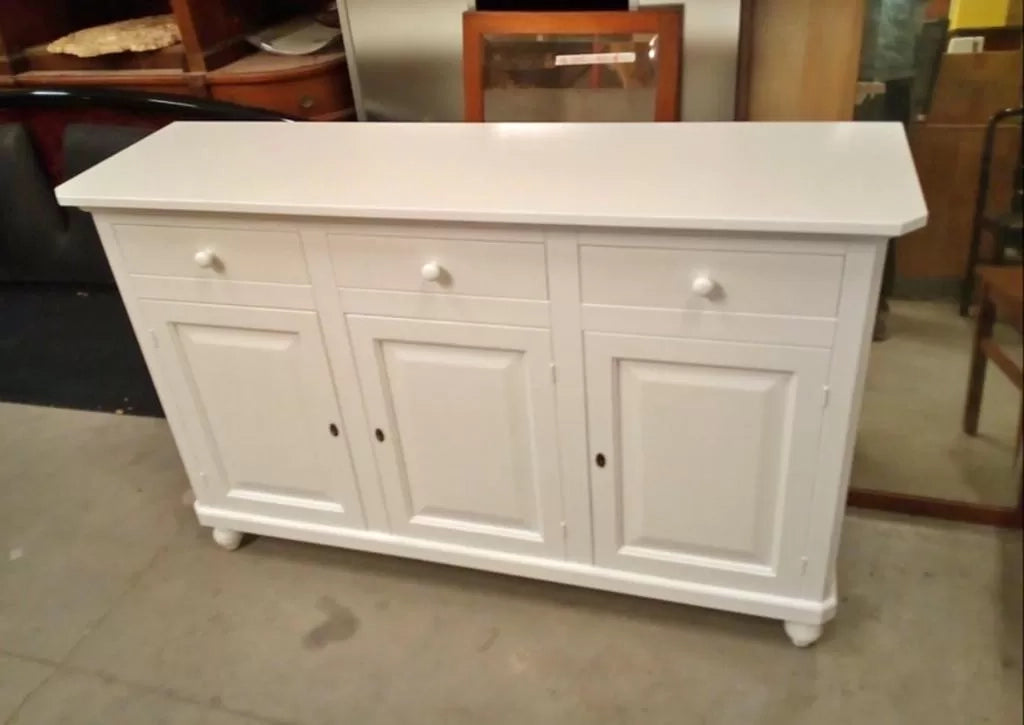 Madia credenza arte povera 3 ante legno bianco150x43x98 (1506) - Mobili 2G