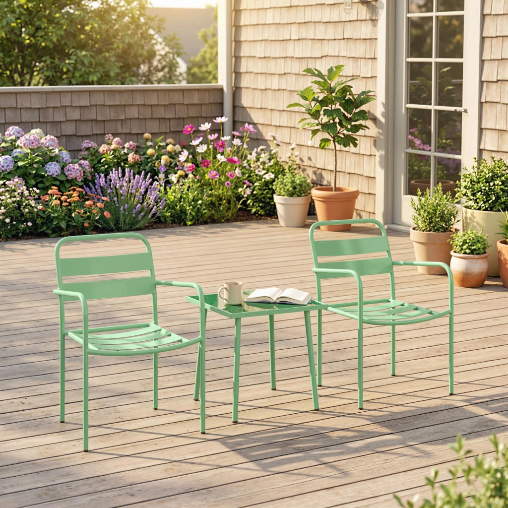 Set da giardino 3 pezzi ¨C zephmum ¨C tavolino in vetro e 2 sedie, verde