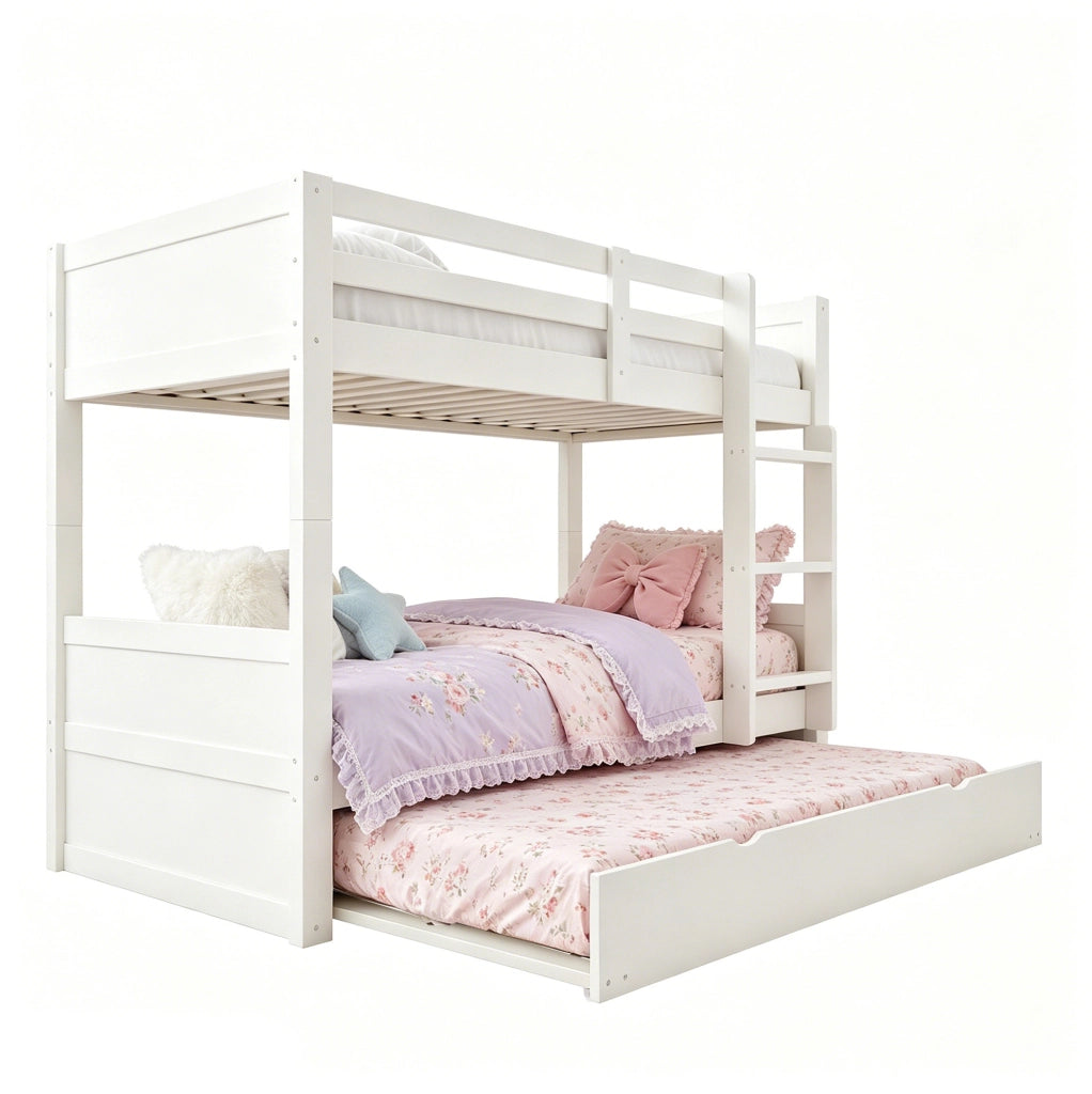 Letto a castello 90x200 cm trasformabile con letto estraibile; spondina e scala bianco