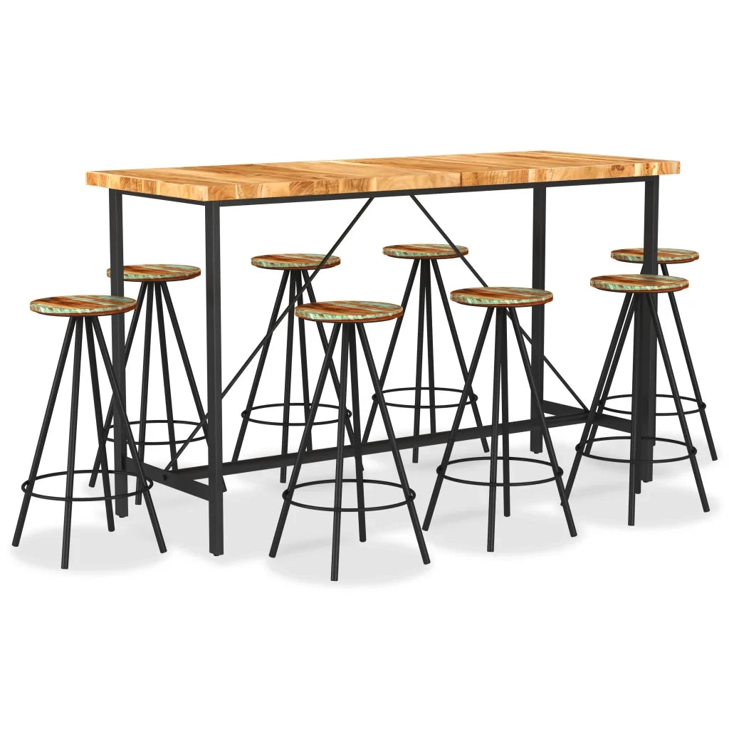 Set da Bar 9 pz in Legno Massello di Acacia e Legno di Recupero cod mxl 57815
