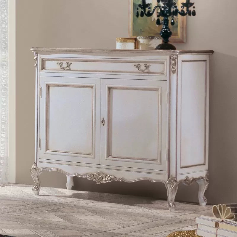 Credenza 2 porte classica legno shabby bianco argento 130x62x107 - Mobili 2G