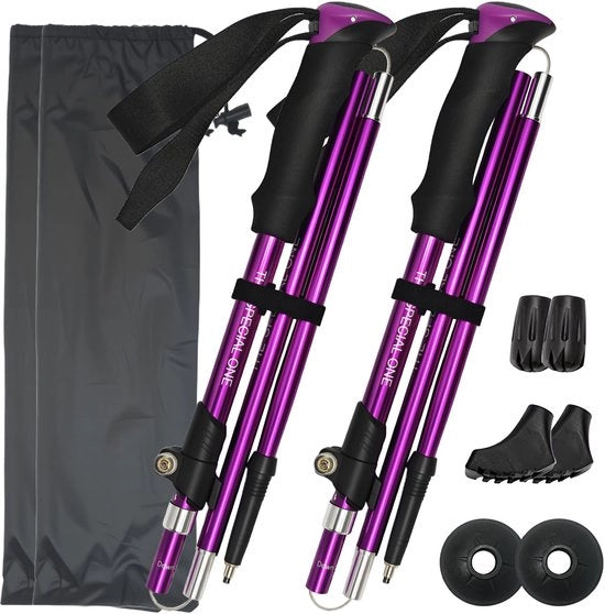 Stecchi da Nordic walking per uomo e donna, bastoni da trekking telescopici pieghevoli e regolabili 110-130cm, bastoni da trekking di alta qualità in alluminio con 3 paia di paracariche in gomma e borsa da trasporto