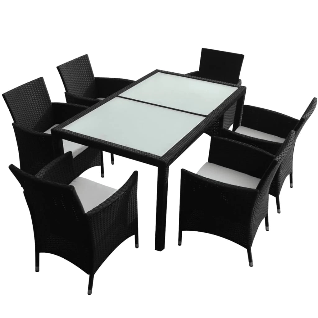 Set da pranzo da giardino 7 pezzi con cuscini resina intrecciata nera 02_0014932