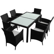Set da pranzo da giardino 7 pezzi con cuscini resina intrecciata nera 02_0014932