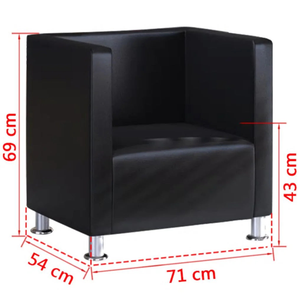 Poltrona sedia design lounge sedile club divano cubo lounge pelle sintetica nera 1102022/3