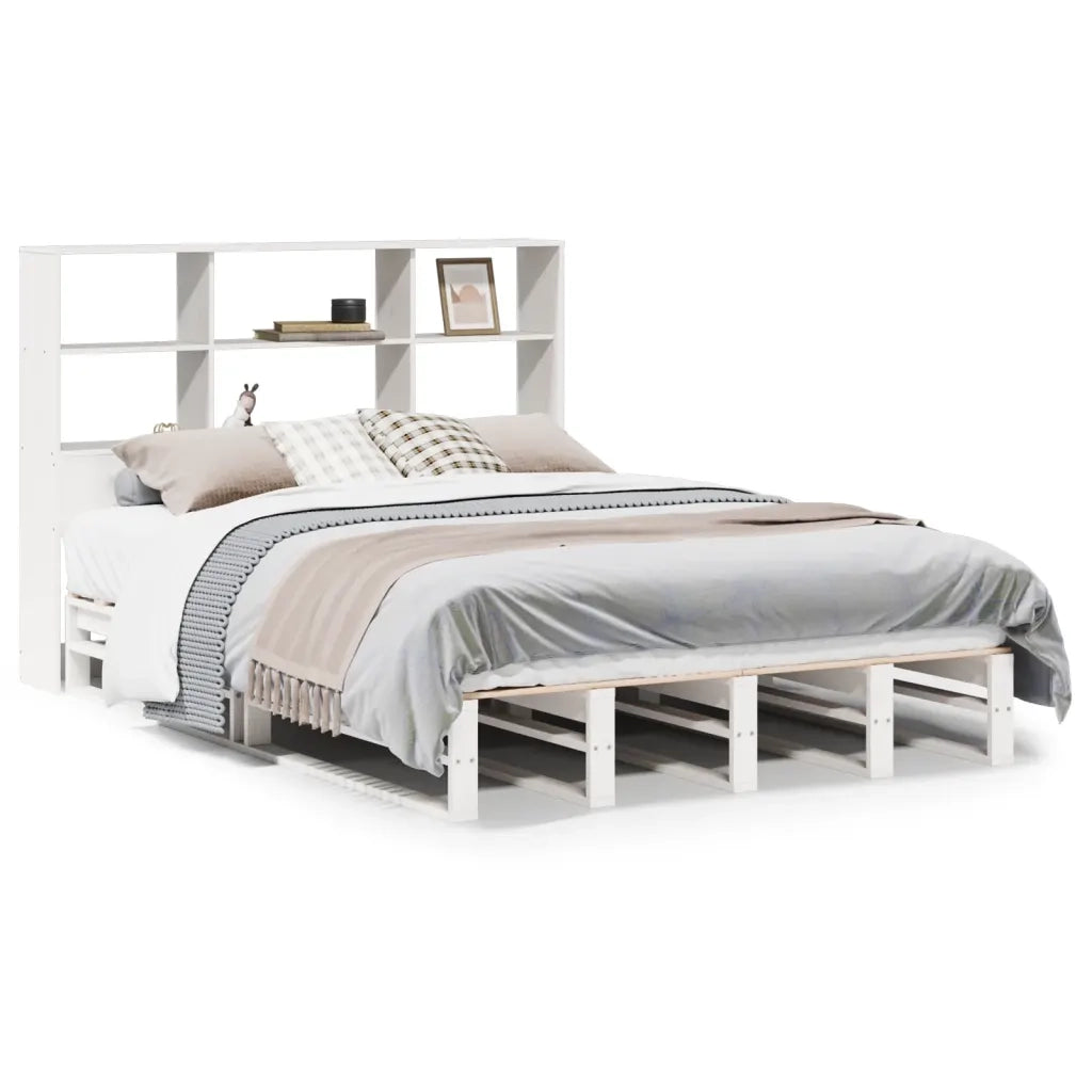 Letto Libreria senza Materasso Bianco 160x200 cm Legno Massello
