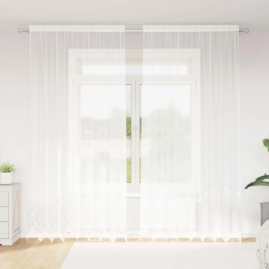 Tenda in Pizzo con tende Bianco 280 x 200 cm Poliestere 4107772
