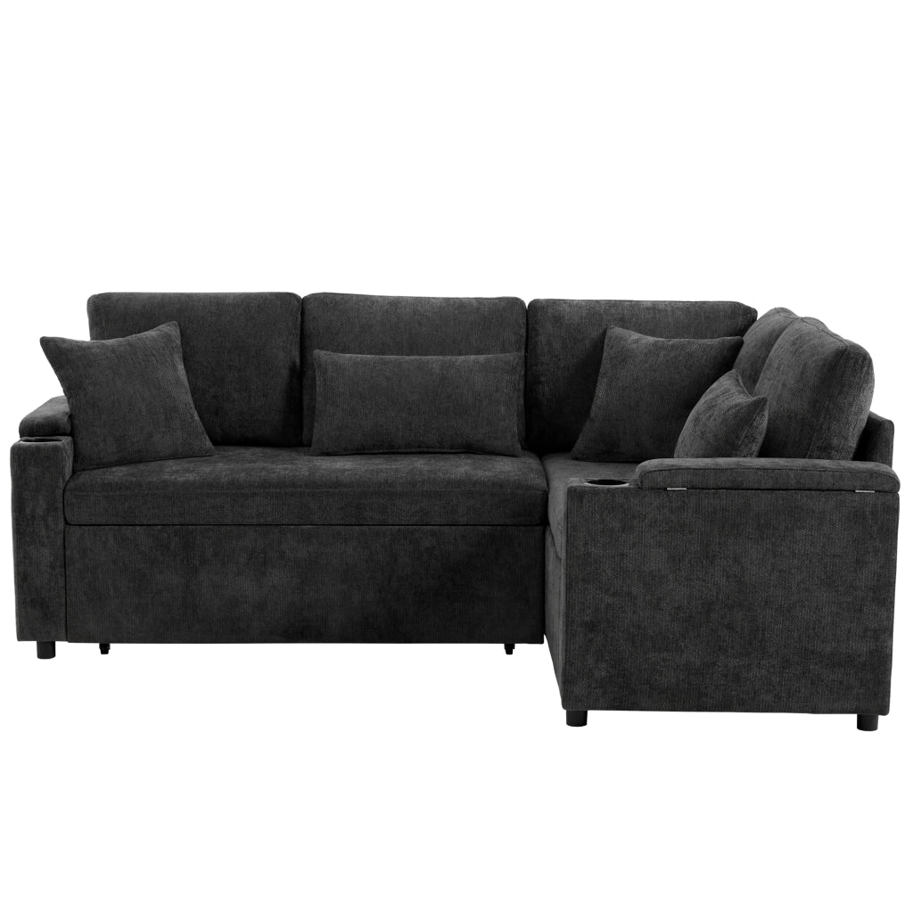 Divano Angolare Letto con Contenitore ¨C MINIMAL ¨C Grigio, Tessuto, Portabicchieri, USB