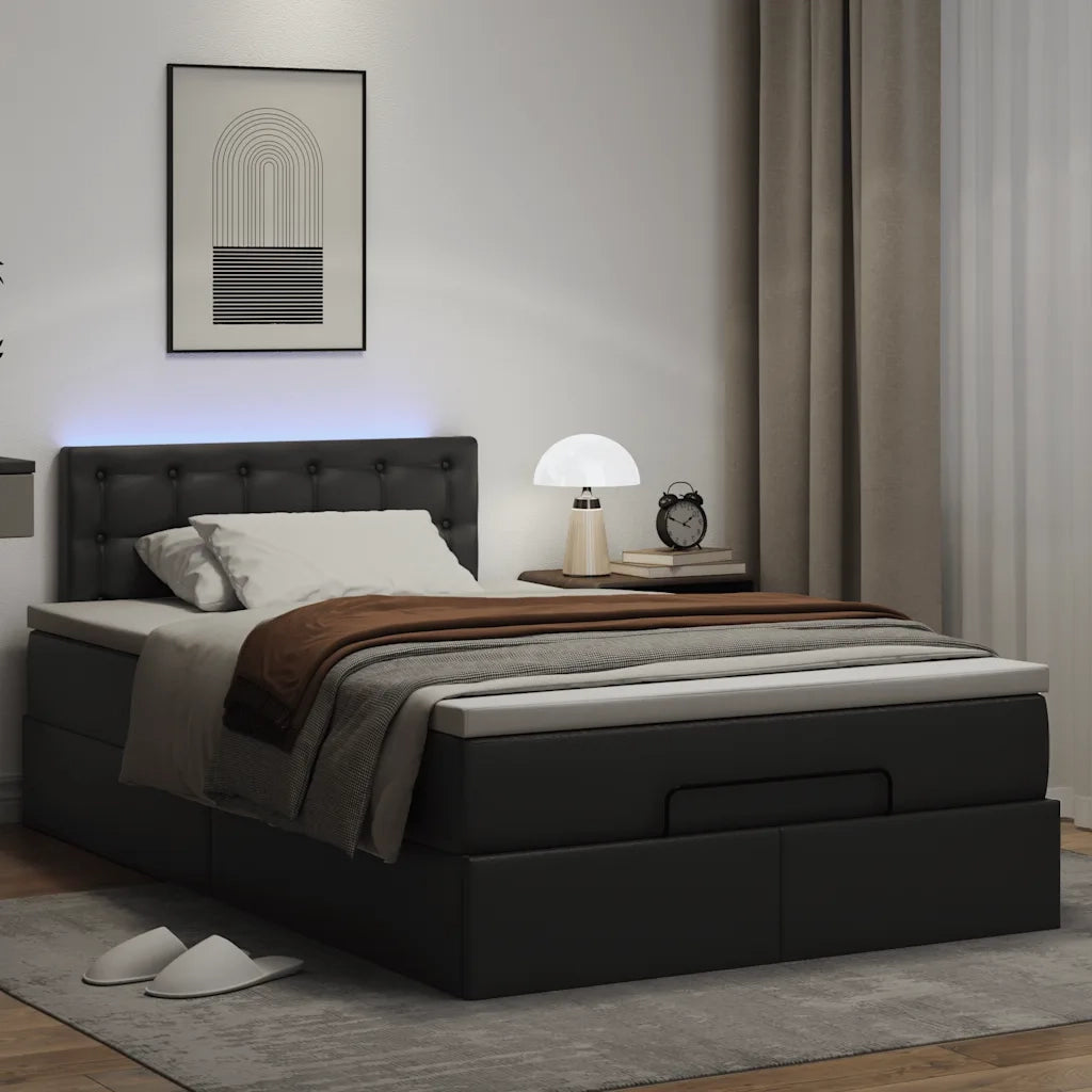 Struttura Letto Pouf con Materasso Nero 120x200 cm Similpelle 3312147