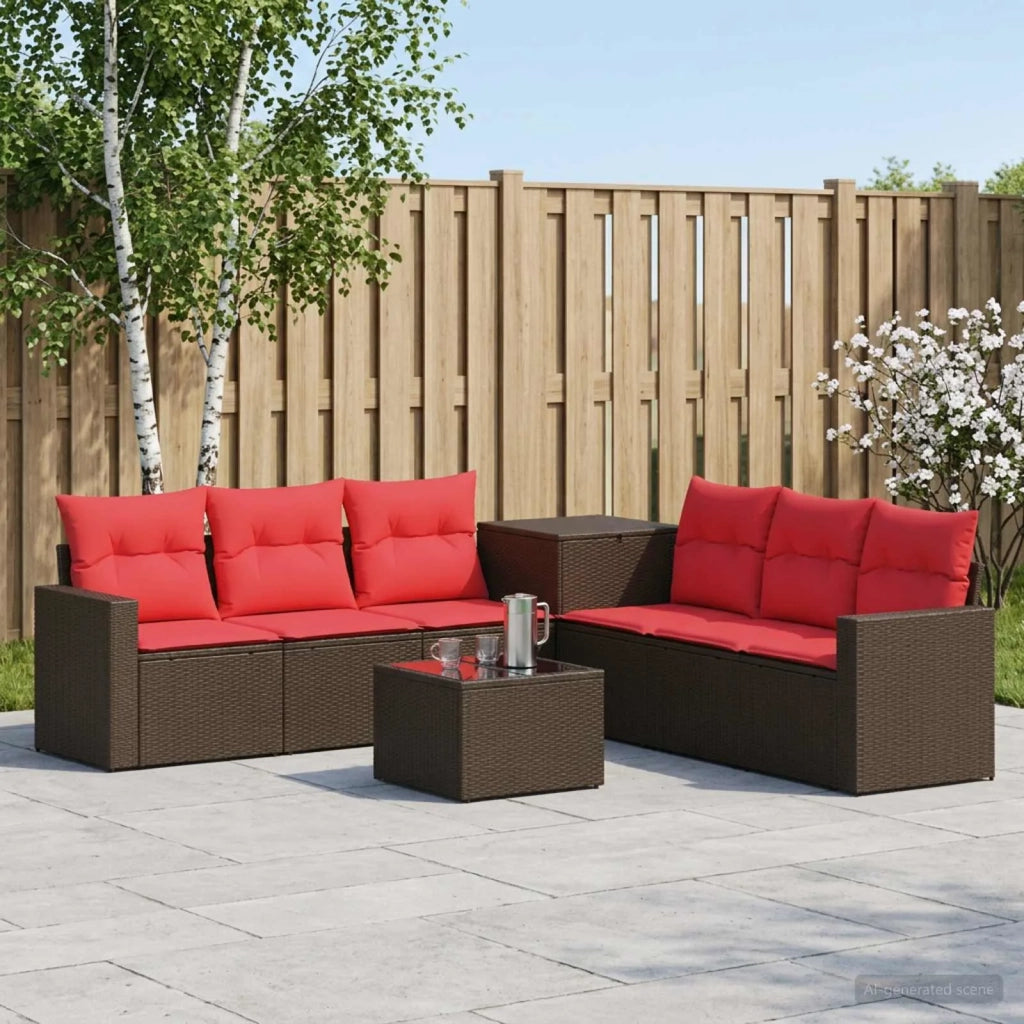 Set di divani 8 pz Marrone e Rosso Rattan sintetico e Acciaio 3448327