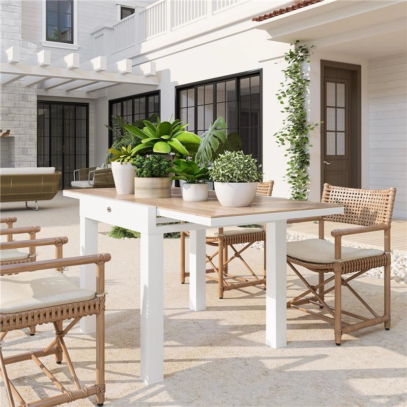 TAVOLO DA PRANZO DA GIARDINO ALLUNGABILE 80-160 CM PER 4-6 POSTI BIANCO