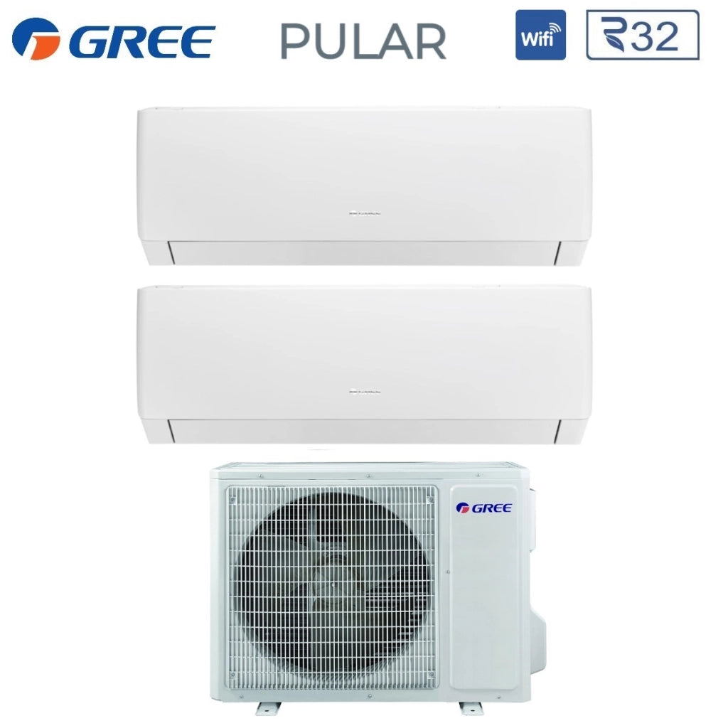 Climatizzatore Condizionatore Gree Dual Split Inverter serie PULAR 9+12 con GWHD(18)NK6NO R-32 Wi-Fi Integrato 9000+12000