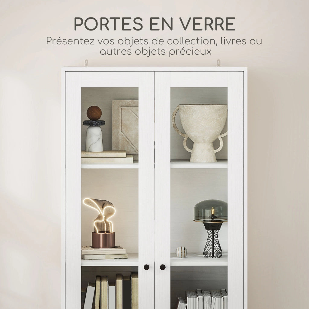 Mobile contenitore moderno con ante in vetro, ripiani regolabili e 2 cassetti ¨C Xylo ¨C Bianco 59x30x164 cm