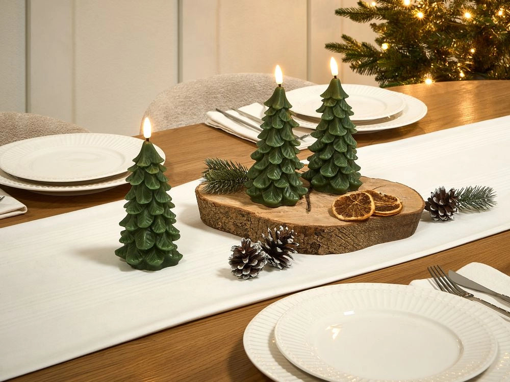 Set di 3 decorazioni natalizie LED per interni per alberi di Natale Candele decorative in paraffina verde