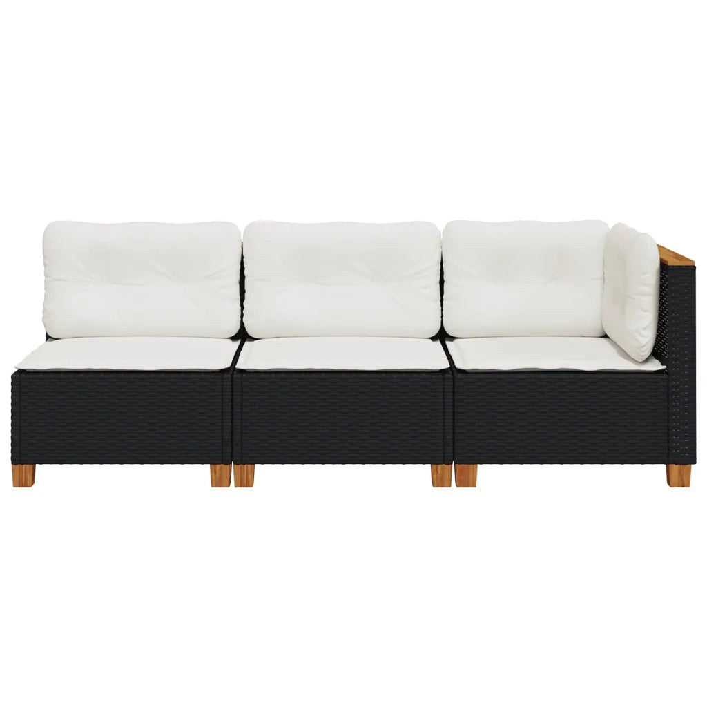 Divano da Giardino a 3 Posti con Cuscini Nero in Polyrattan 365920