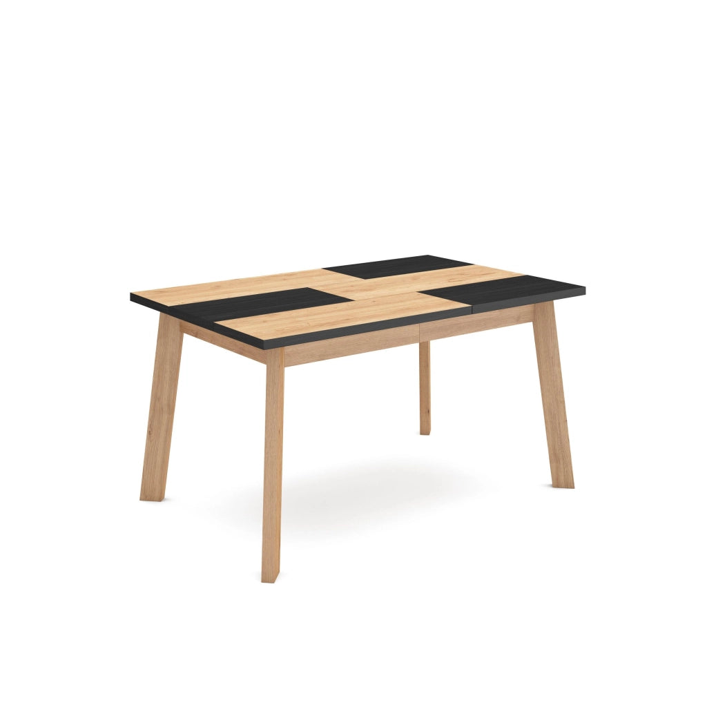 Tavolo da Pranzo, 140x90x74cm, Per 6 persone, Gambe in legno, colore Rovere e nero RF2883