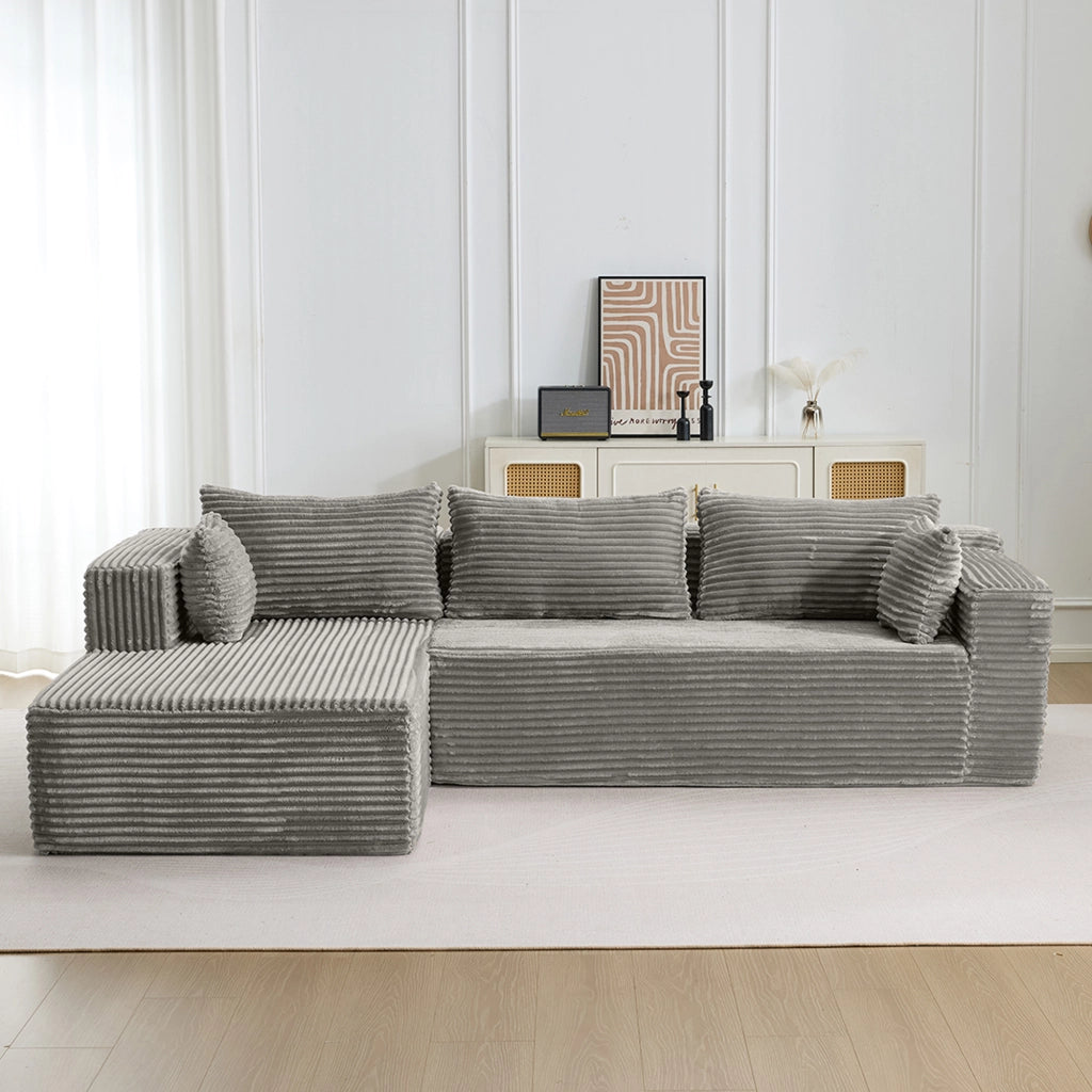 Divano angolare letto in velluto grigio ¨C zephmum ¨C 3 posti