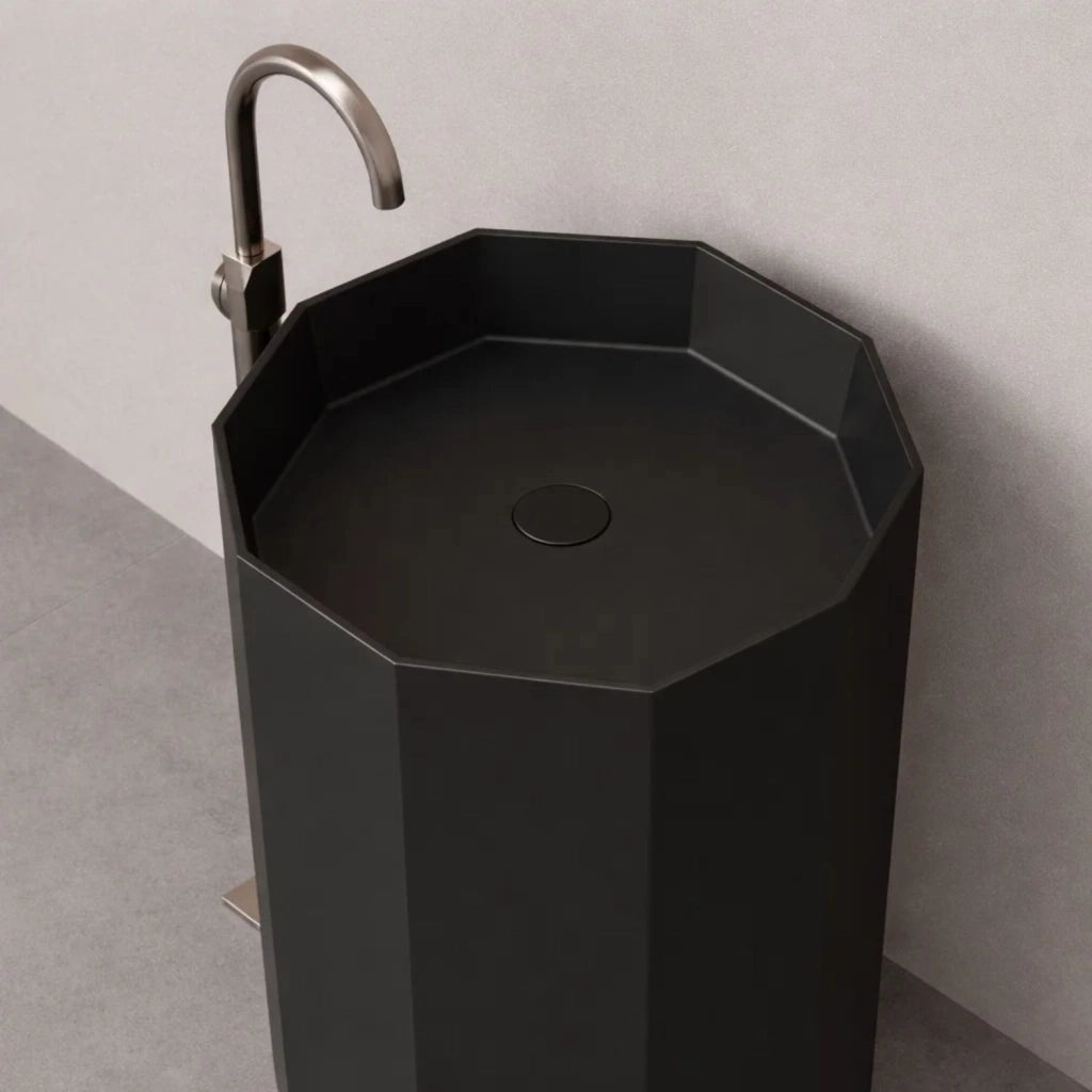Lavabo da centro stanza erik in artificial stone free standing nero opaco *** finitura- nero opaco, confezione 1