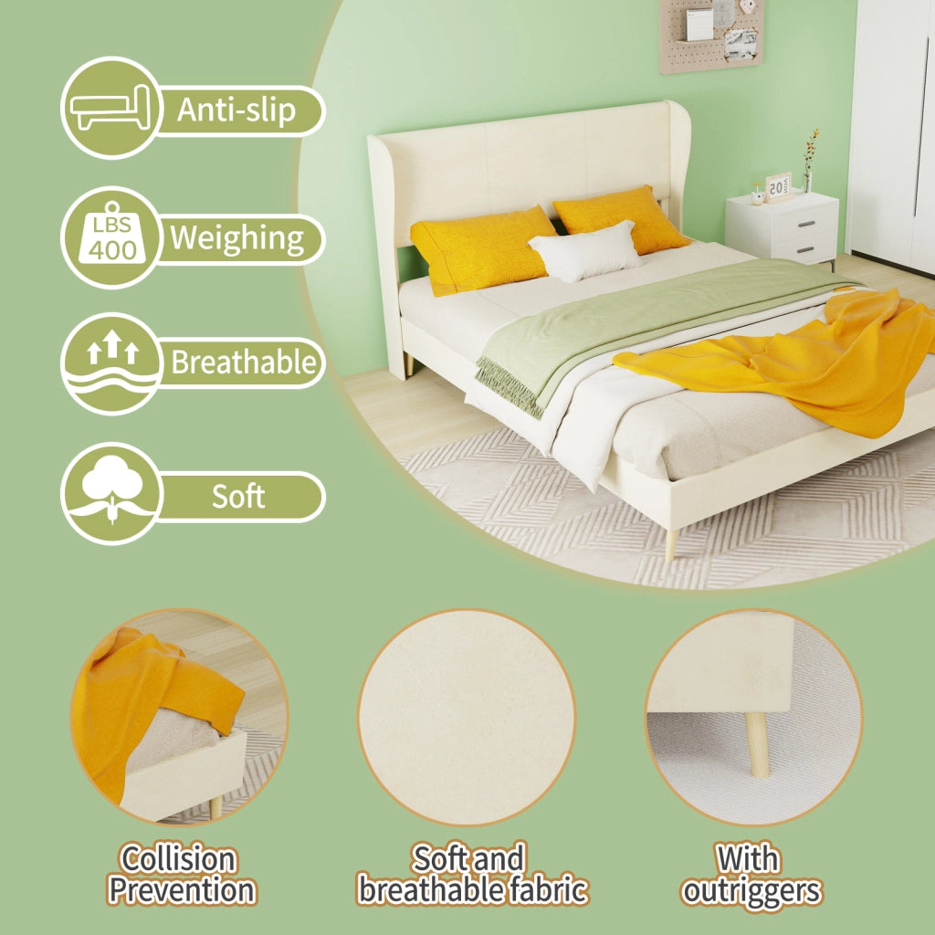 letto imbottito tessuto e metallo beige 140 x 200 cm