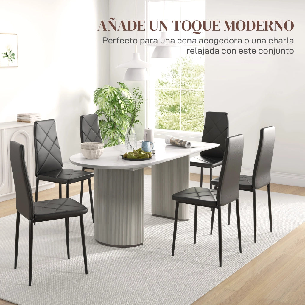 Set di 6 Sedie da Pranzo Imbottite con Schienale Alto ¨C Zephmum ¨C Similpelle Nero Patte in Metallo 41x50x97 cm
